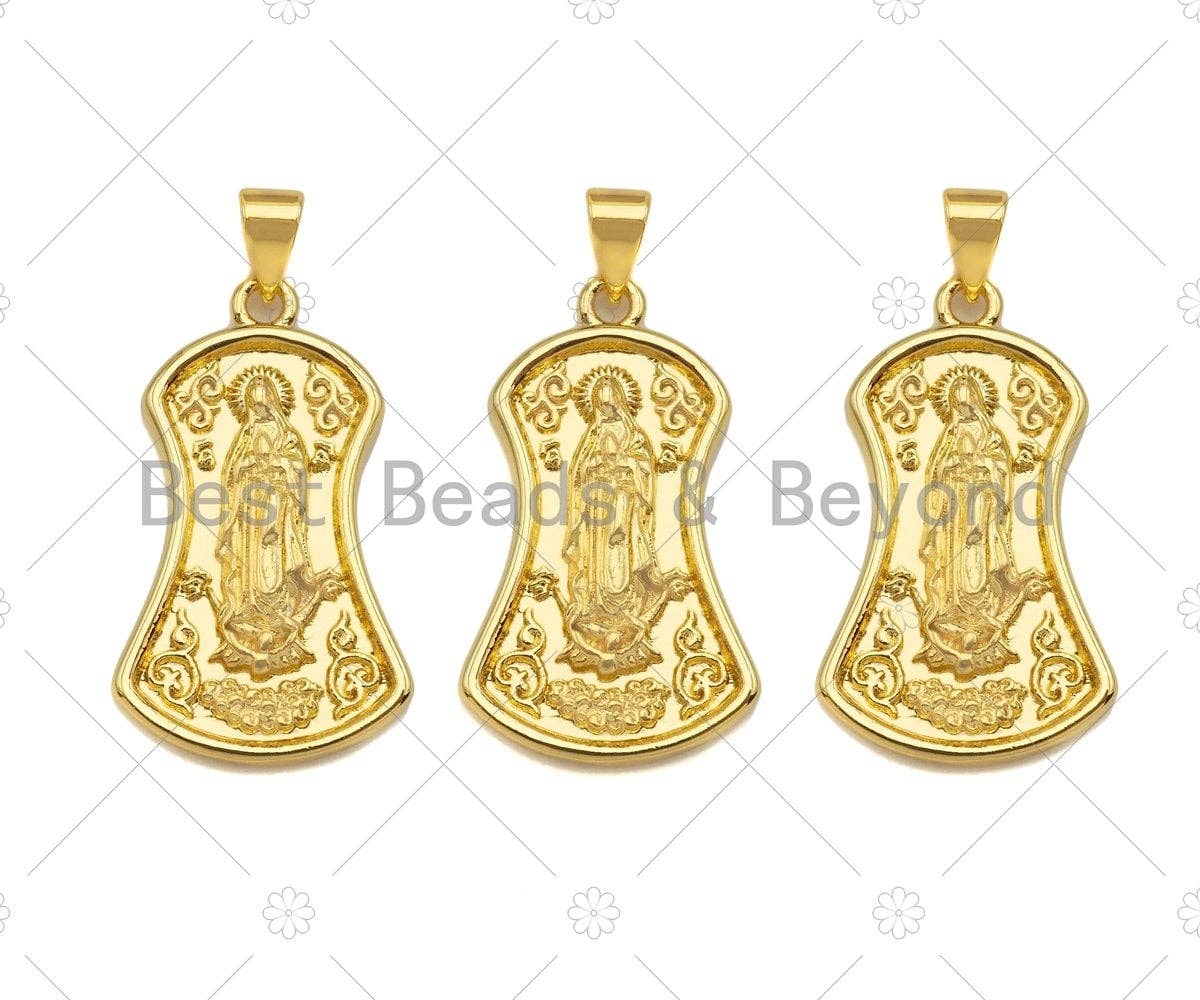 18K Dainty Gold Virgin Mary On Shield Shape Pendant/Charm,Dianty Gold Medallion Charm, Necklace Bracelet Charm Pendant,16x27mm, Sku#LK225
