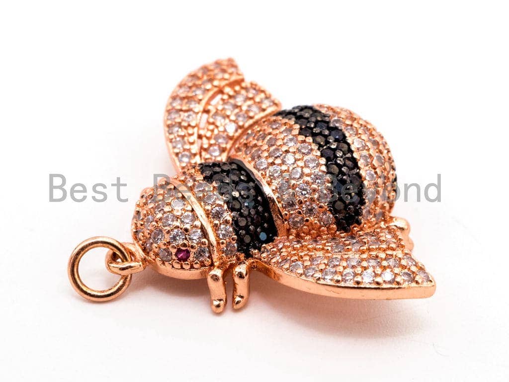 BEE Inspired Pendant, CZ Micro Pave insect Inspired pendant, Cubic Zirconia Focal Pendant,Gold/Rose Gold/Silver/Black,26x33x7mm,SKU#F453