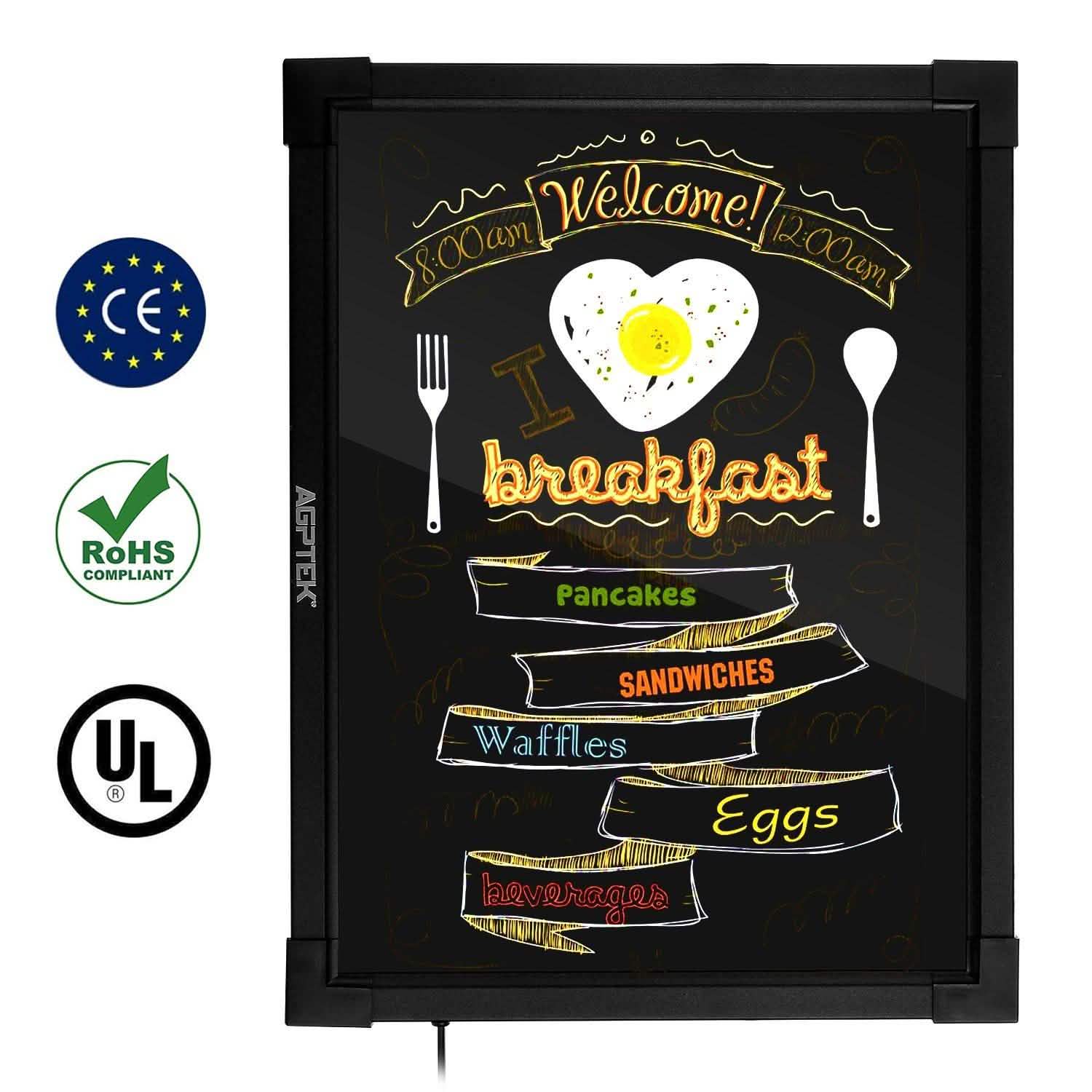 AGPtek 24"×16" LED Message Board Illuminated Erasable with Remote Control