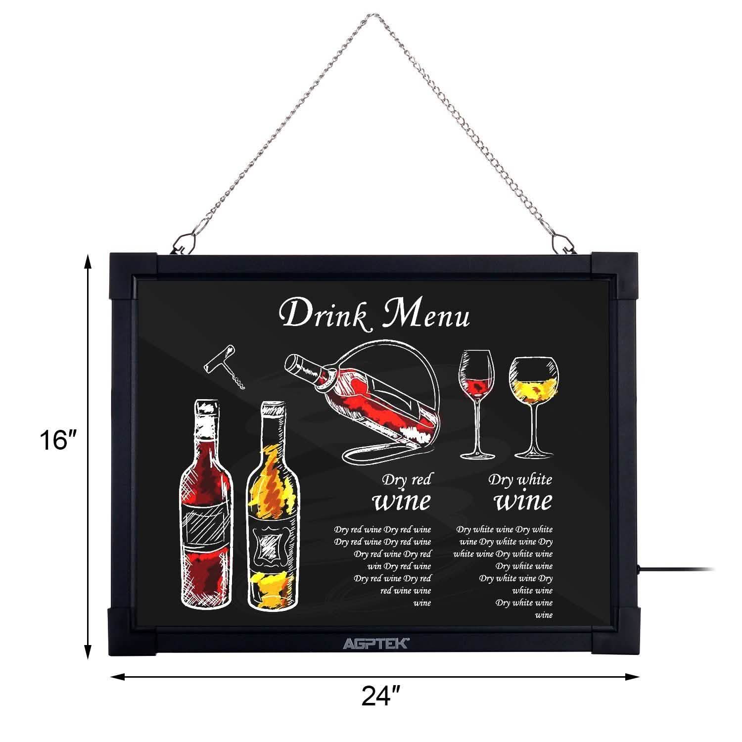 AGPtek 24"×16" LED Message Board Illuminated Erasable with Remote Control