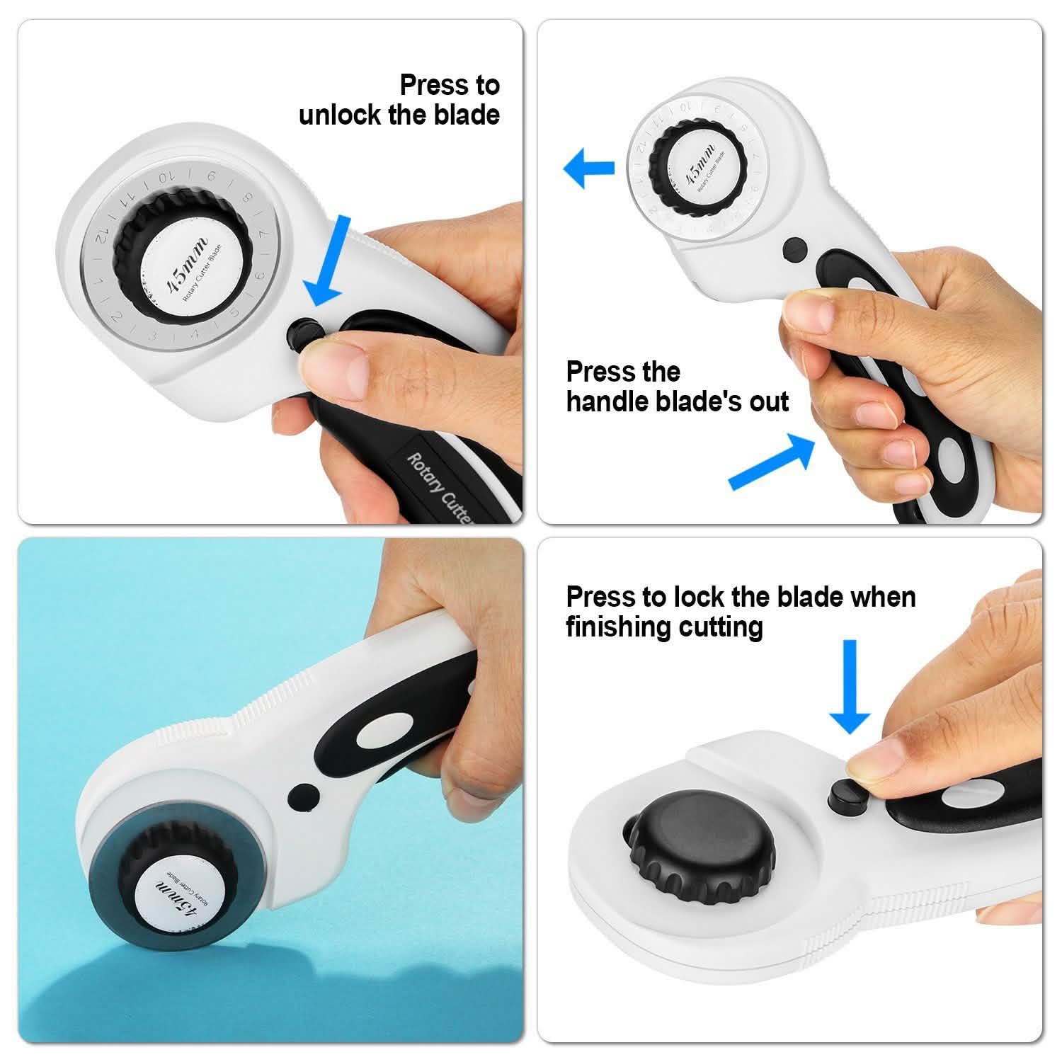 Coupe-tissu rotatif 45 mm AGPtek avec 7 lames de rechange et verrouillage de sécurité