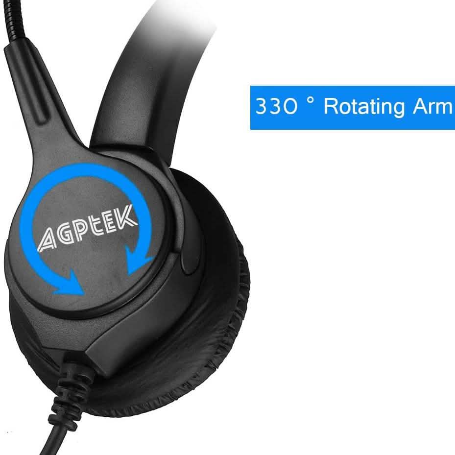 Micro-casque monaural filaire mains libres avec microphone à réduction de bruit AGPtEK pour centre d'appels