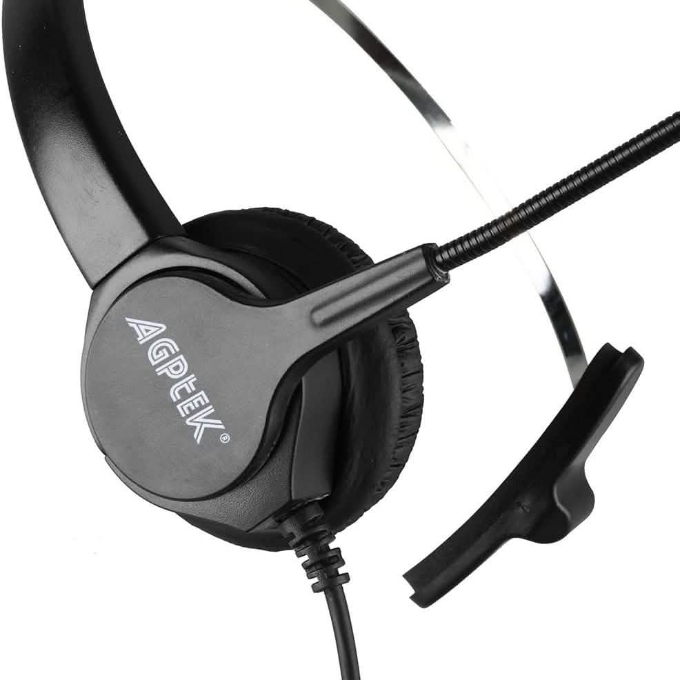 Micro-casque monaural filaire mains libres avec microphone à réduction de bruit AGPtEK pour centre d'appels