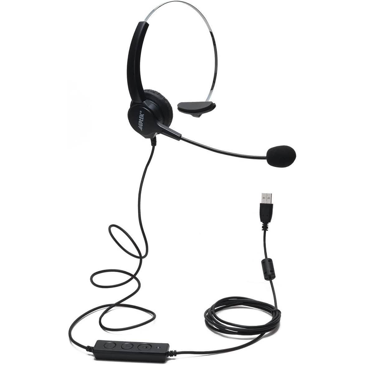 Micro-casque monaural filaire mains libres avec microphone à réduction de bruit AGPtEK pour centre d'appels