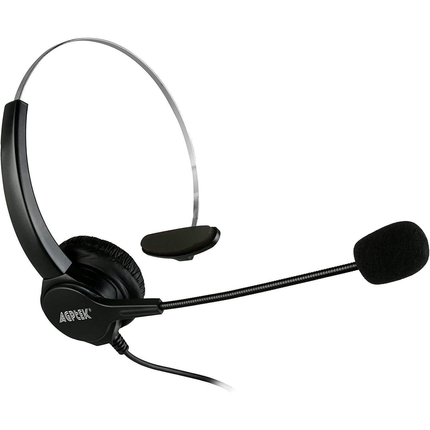 Micro-casque monaural filaire mains libres avec microphone à réduction de bruit AGPtEK pour centre d'appels