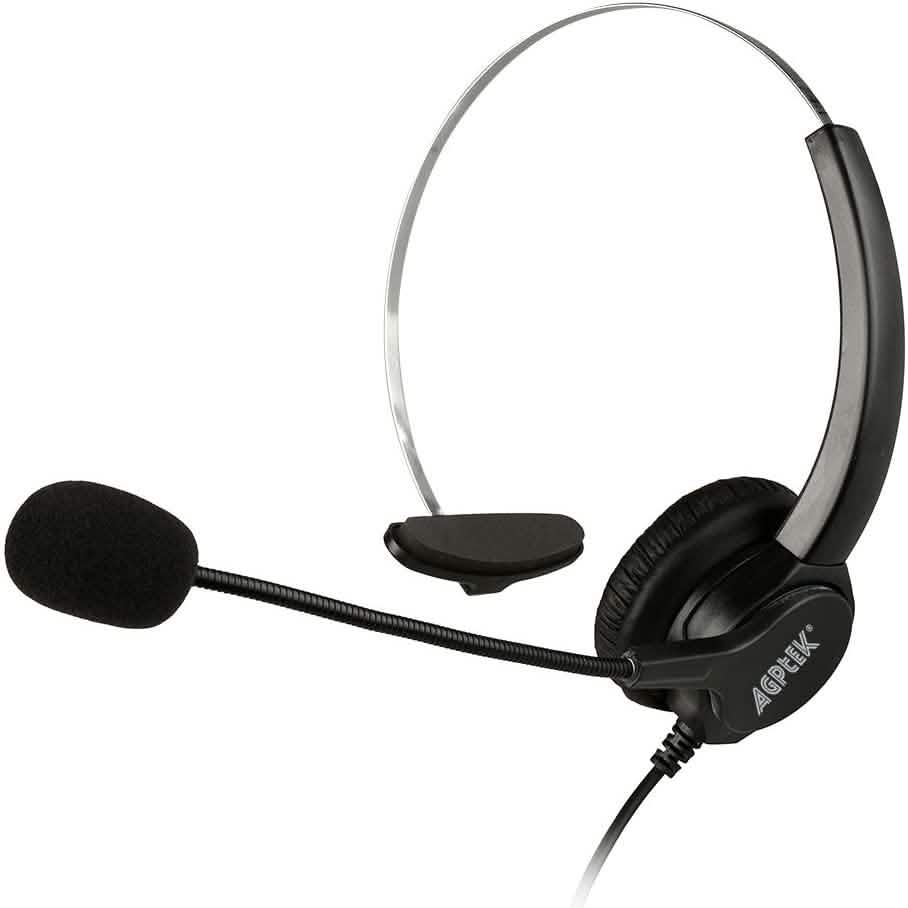 Micro-casque monaural filaire mains libres avec microphone à réduction de bruit AGPtEK pour centre d'appels
