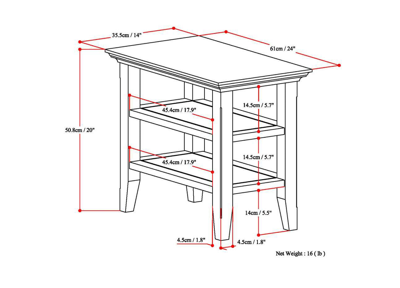 Acadian Solid Wood Narrow Side Table in Brunette