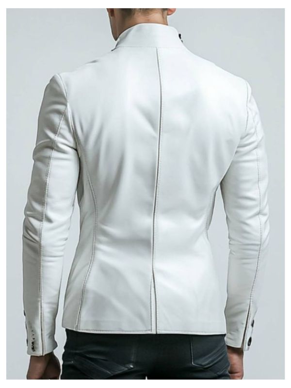 Albie White Leather Blazer for Men