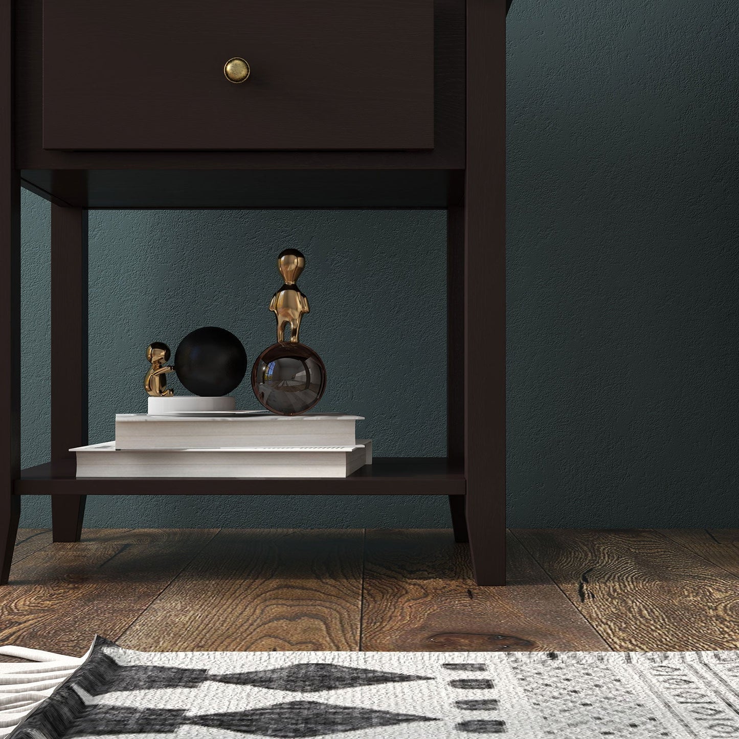 Nightstand with Drawer and Storage Shelf for Bedroom Living Room-Espresso