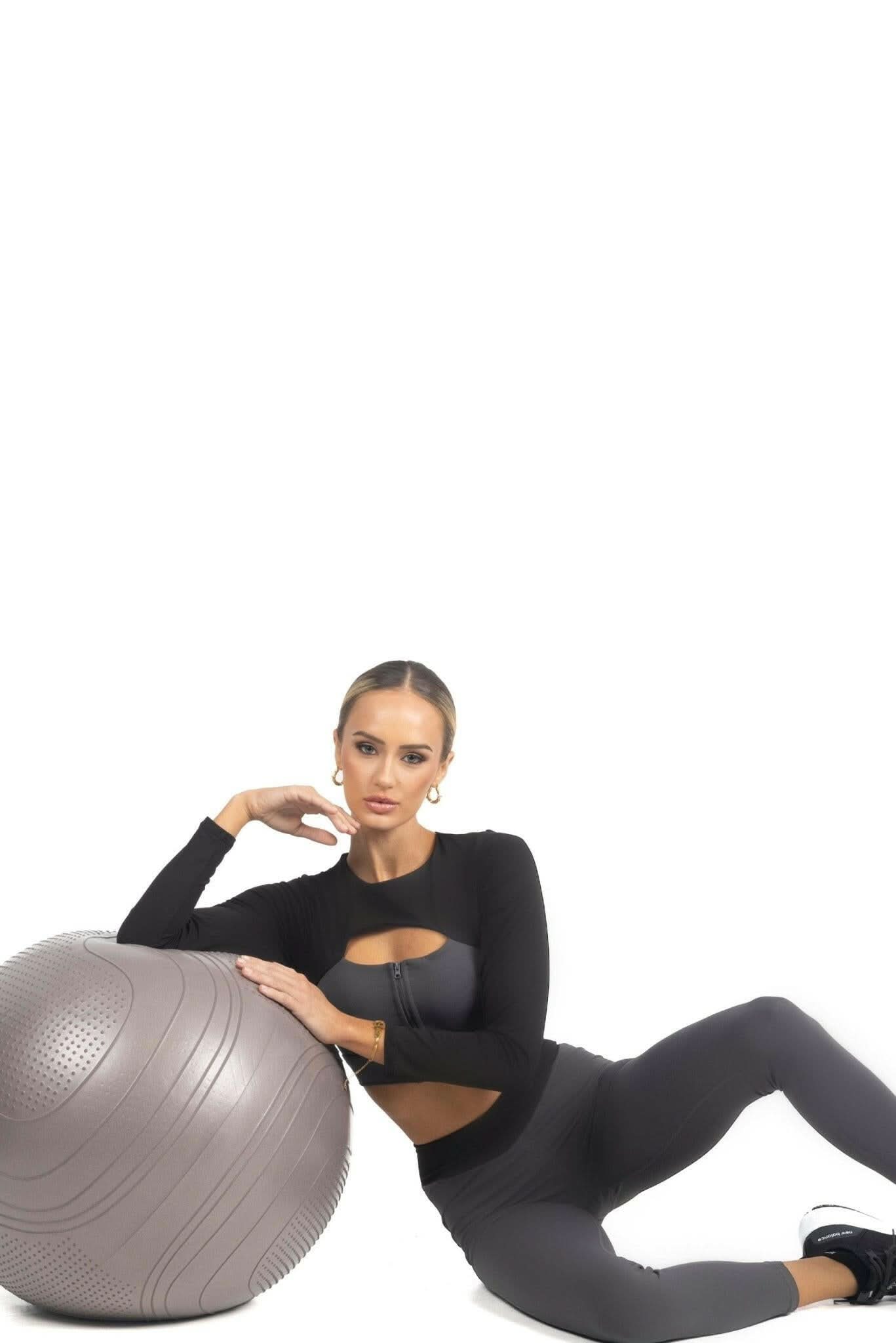 Alisha Color Block Activewear Long Sleeve Top in Black