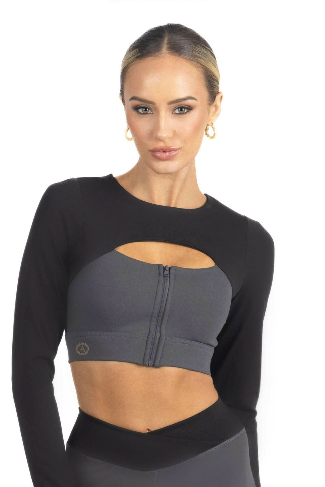 Alisha Color Block Activewear Long Sleeve Top in Black