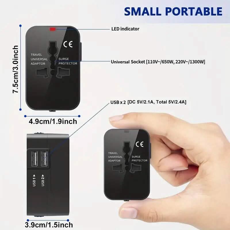 Chargeur de voyage universel tout-en-un avec deux ports de chargement USB