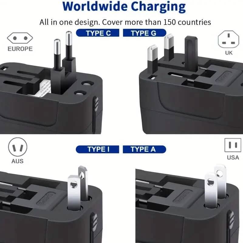 Chargeur de voyage universel tout-en-un avec deux ports de chargement USB