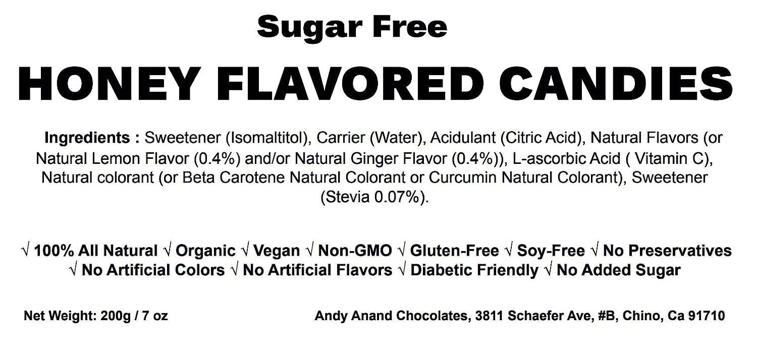 Andy Anand Sugar-Free Honey Ginger Candy with Propolis & Vitamin C, 70 pc, 7 oz – Functional European, Keto & Diabetic-Friendly Gift Box