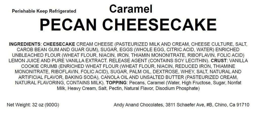 Andy Anand Caramel Pecan Cheesecake, 9-Inch, 2.8 lb – Freshly Baked, Real California Cream Cheese, No Preservatives, Birthday & Holiday Gift