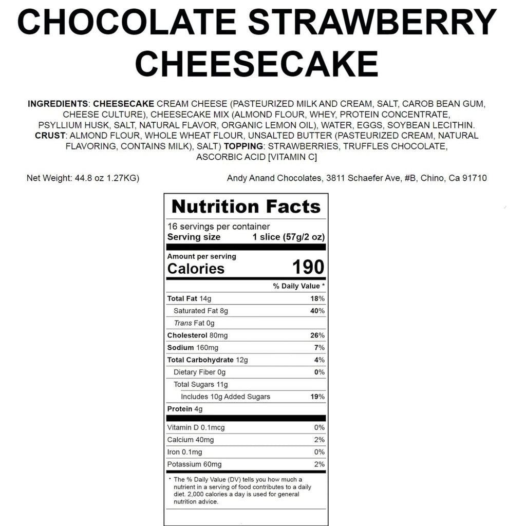 Andy Anand Chocolate Strawberry Cheesecake, 9-Inch, 2.8 lb – Real Chocolate Truffles, California Cream Cheese, No Preservatives Gift Box