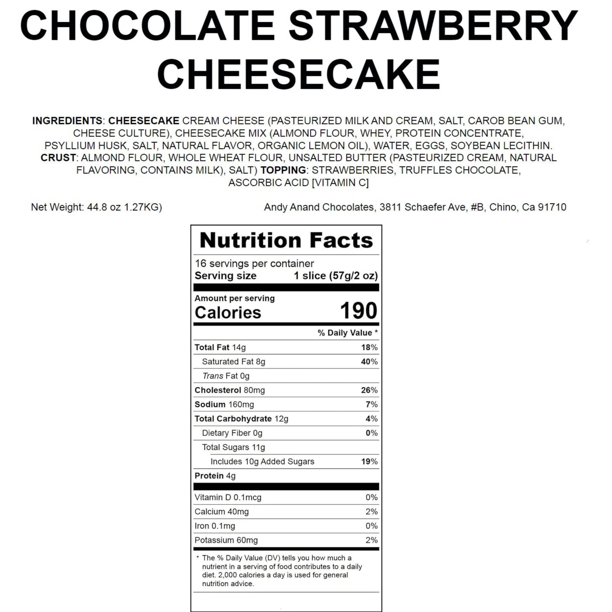 Andy Anand Chocolate Strawberry Cheesecake, 9-Inch, 2.8 lb – Real Chocolate Truffles, California Cream Cheese, No Preservatives Gift Box