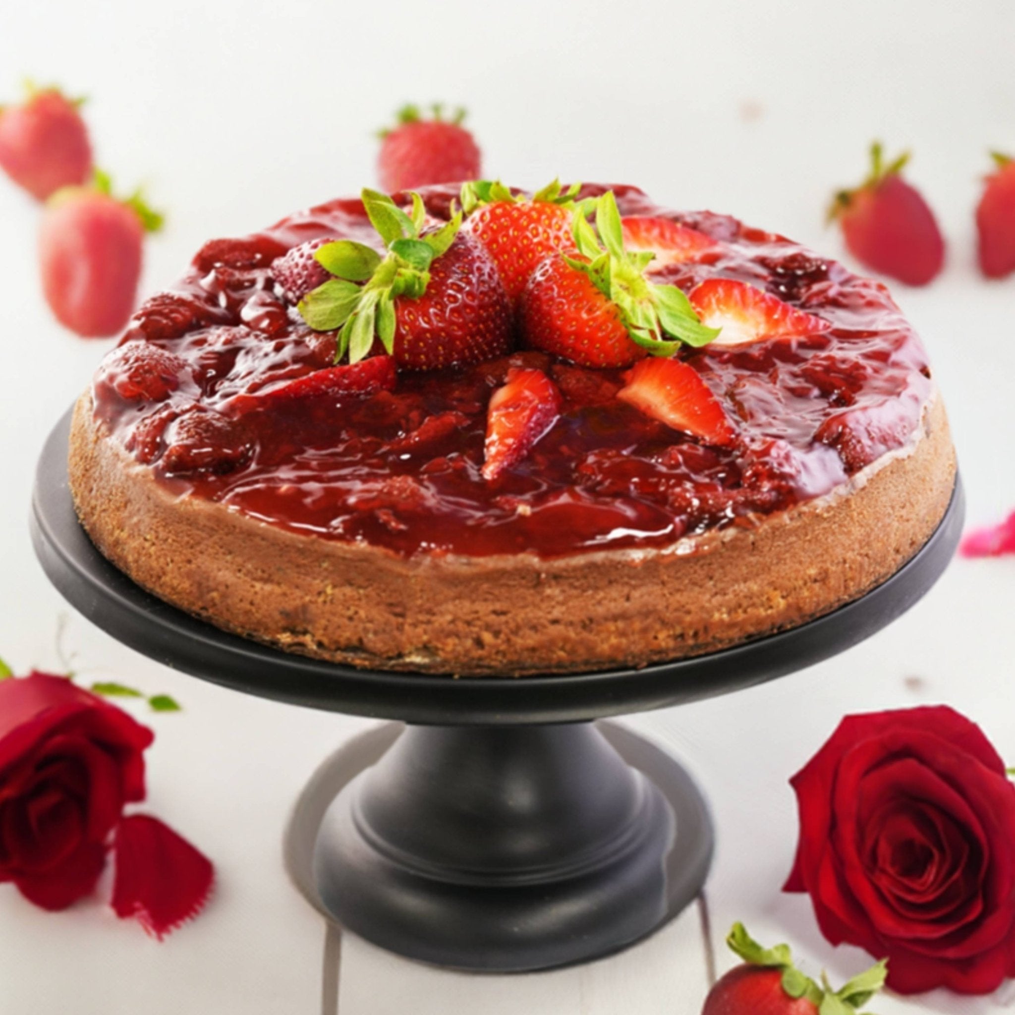 Andy Anand Chocolate Strawberry Cheesecake, 9-Inch, 2.8 lb – Real Chocolate Truffles, California Cream Cheese, No Preservatives Gift Box