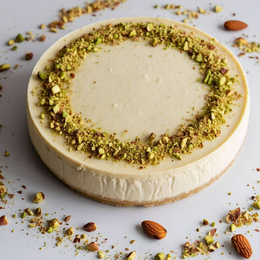 Andy Anand Sugar-Free Pistachio Almond Cheesecake, 9-Inch, 2 lb – Diabetic-Friendly, California Cream Cheese, No Preservatives Gift Box