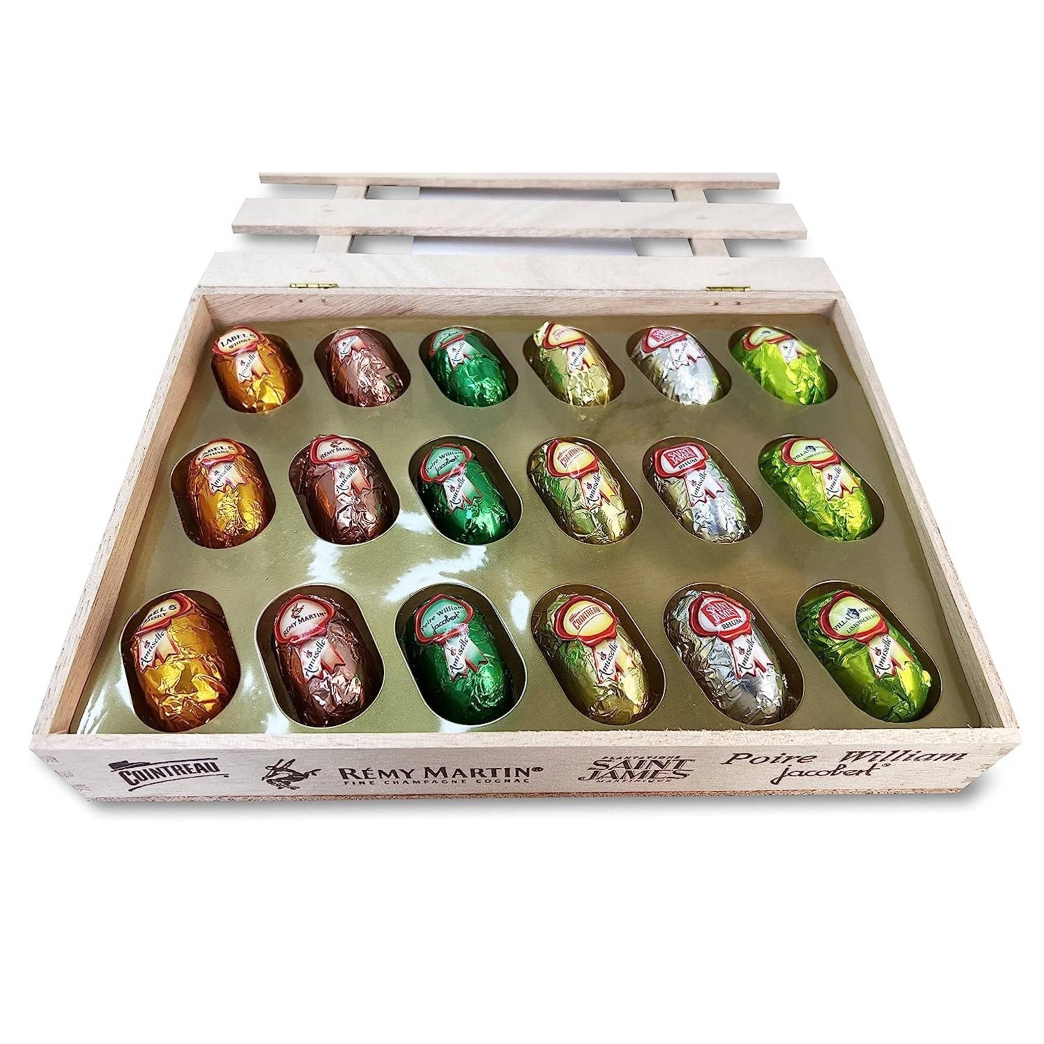 Andy Anand European Dark Chocolate Bottles with Non-Alcoholic Cordials, 18 pc, 8.74 oz – Wooden Gift Box, Birthday & Holiday Gourmet Gift
