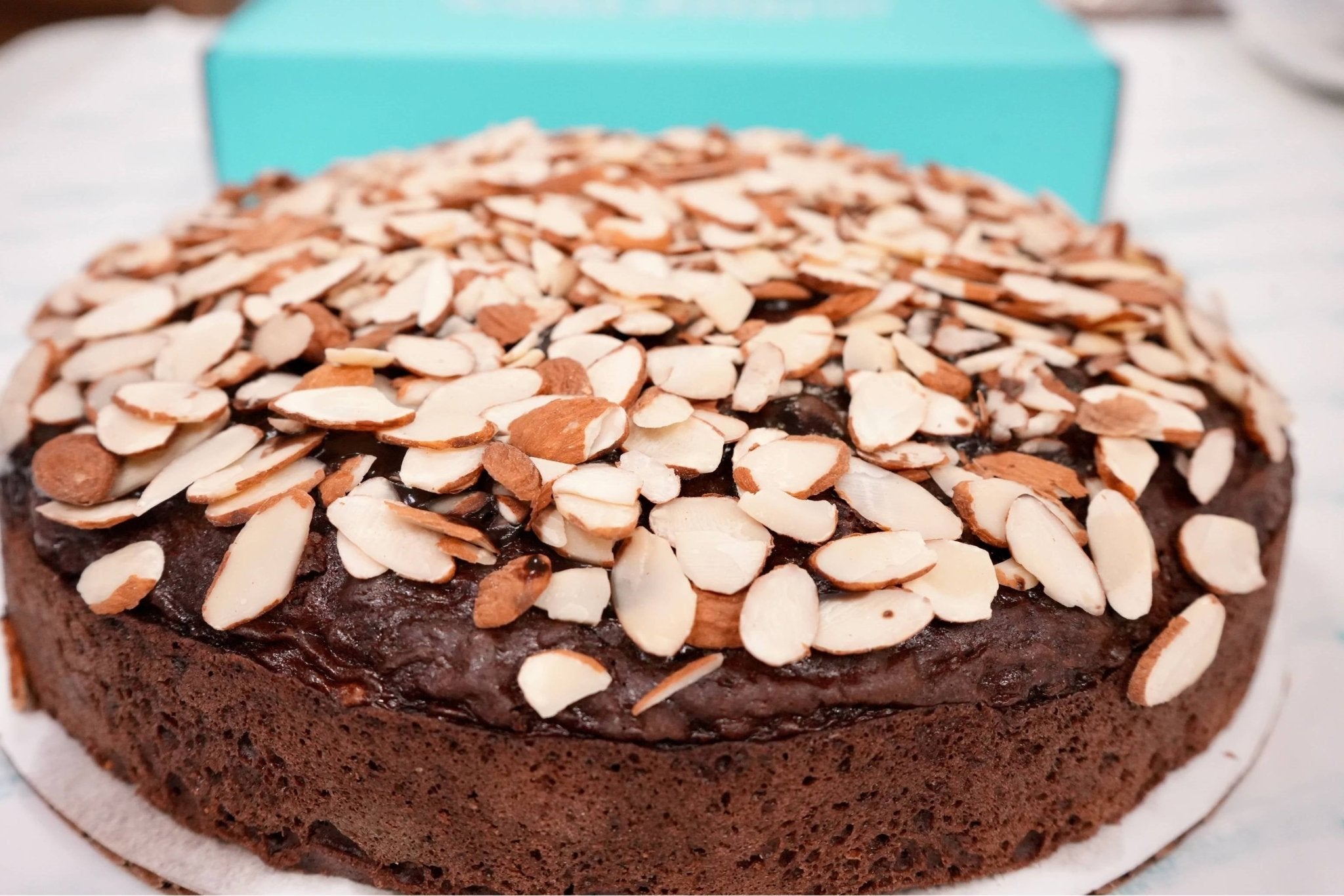 Andy Anand Chocolate Almond Cake, 9-Inch, 2.5 lb – Freshly Crafted, Luxuriously Creamy, Intense Chocolate & Almond Flavor, Birthday Gift Box
