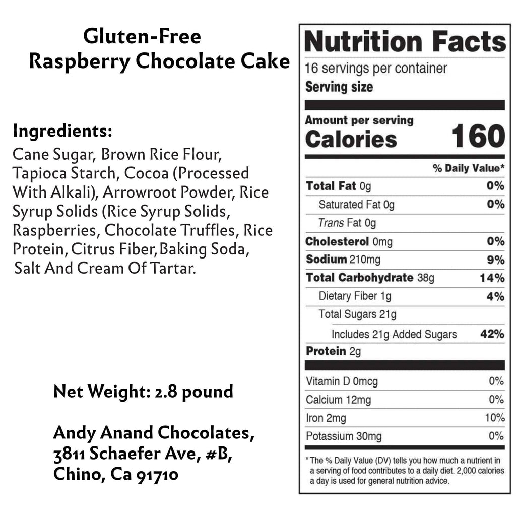 Andy Anand Gluten-Free Raspberry Chocolate Truffle Cake, 9-Inch, 2.8 lb – Handcrafted, Real Chocolate & California Cream, Birthday Gift Box