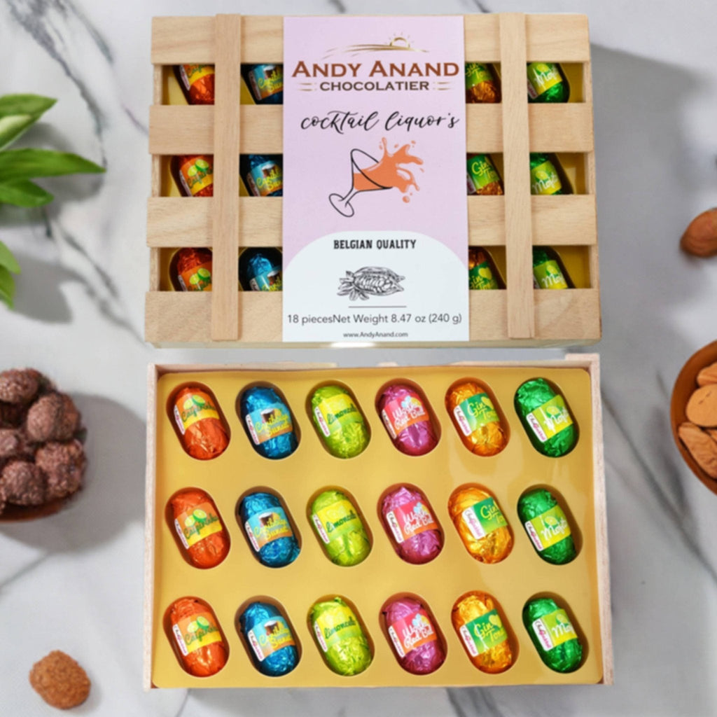 Andy Anand Cocktail-Flavored Vegan Dark Chocolates, 18 pc – Six Non-Alcoholic Flavors, 60% Cocoa Butter, Gluten-Free Birthday Gift Box