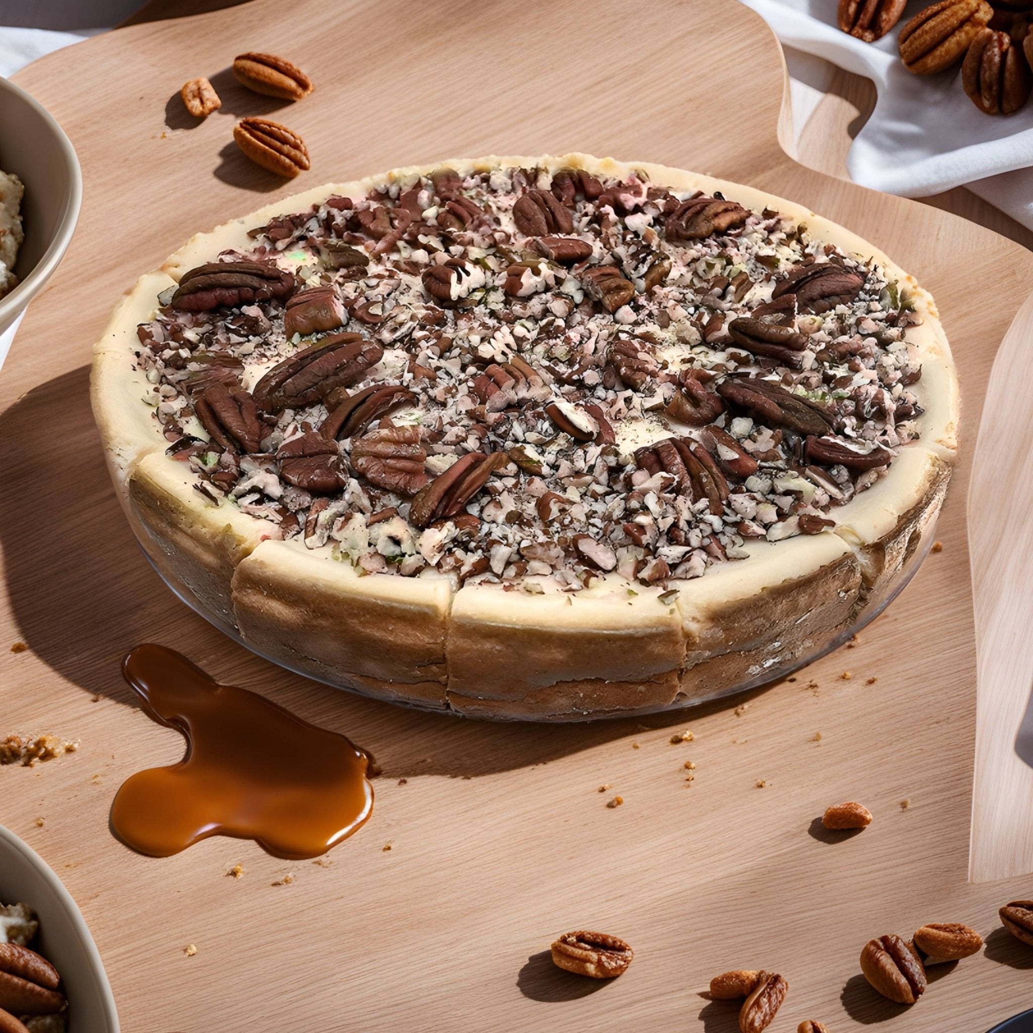 Andy Anand Gluten-Free Caramel Pecan Cheesecake, 9-Inch, 2.8 lb – Freshly Baked, California Cream Cheese, No Preservatives, Birthday Gift
