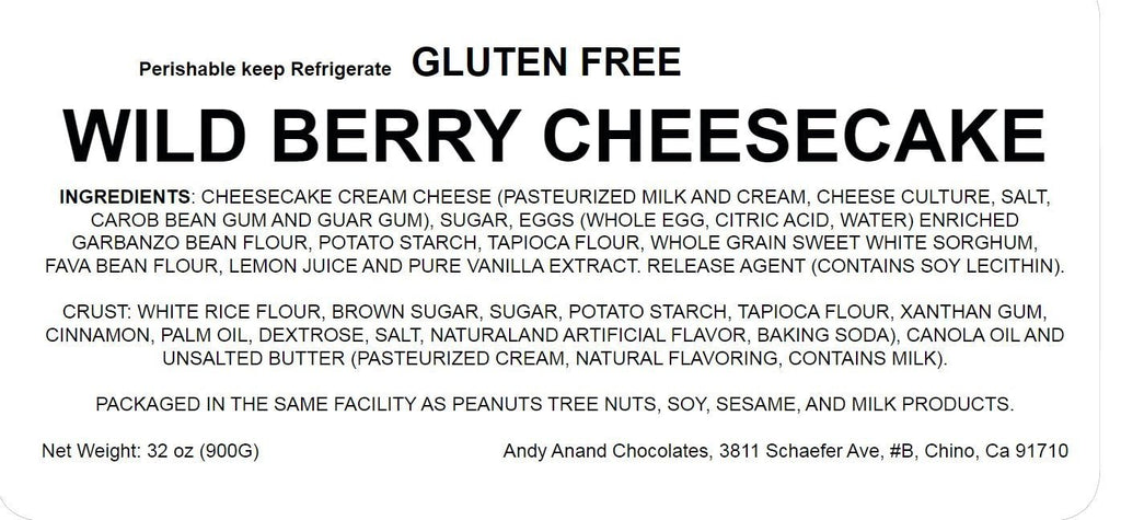 Andy Anand Gluten-Free Wild Berry Cheesecake, 9-Inch, 2.8 lb – Freshly Baked, Real California Cream Cheese, All-Natural, Birthday Gift Box
