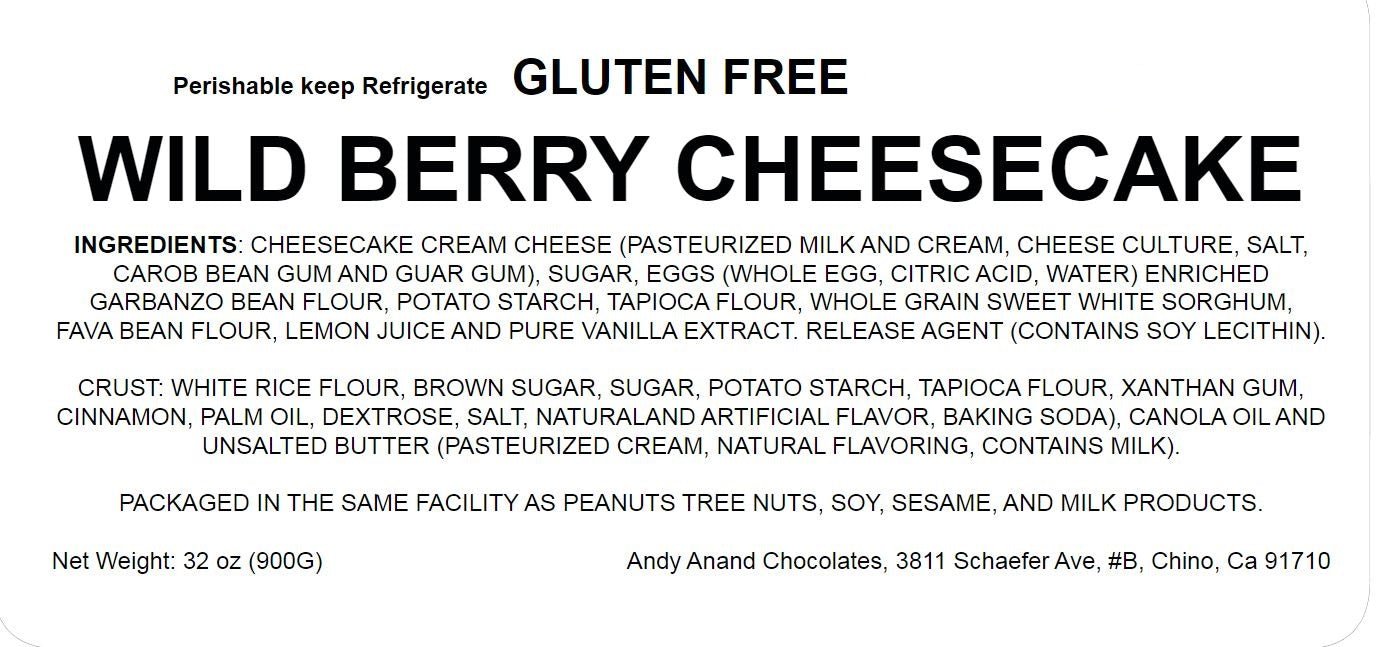 Andy Anand Gluten-Free Wild Berry Cheesecake, 9-Inch, 2.8 lb – Freshly Baked, Real California Cream Cheese, All-Natural, Birthday Gift Box