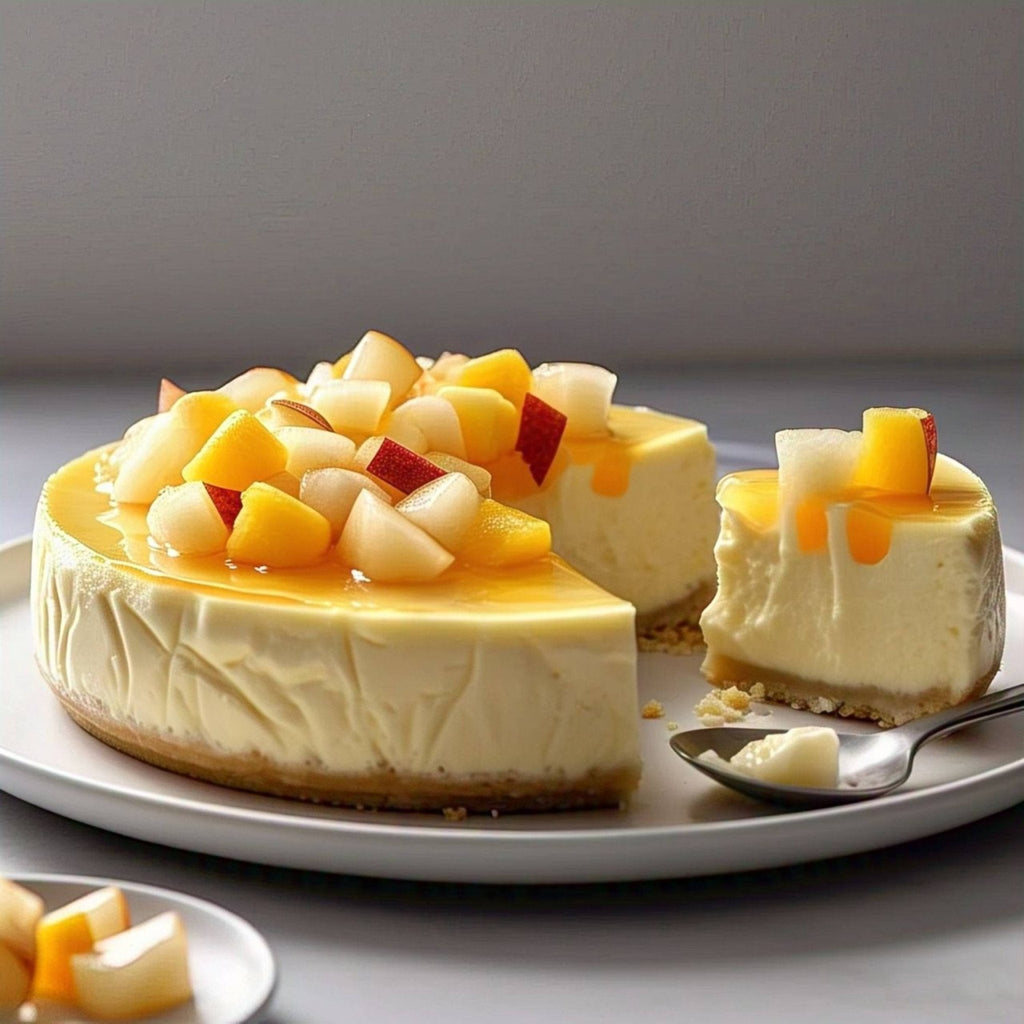 Andy Anand Tropical Fruit Cheesecake, 9-Inch, 2 lb – Pineapple, Pears & Peach Glaze, NY-Style, Real California Cream Cheese Gift Box