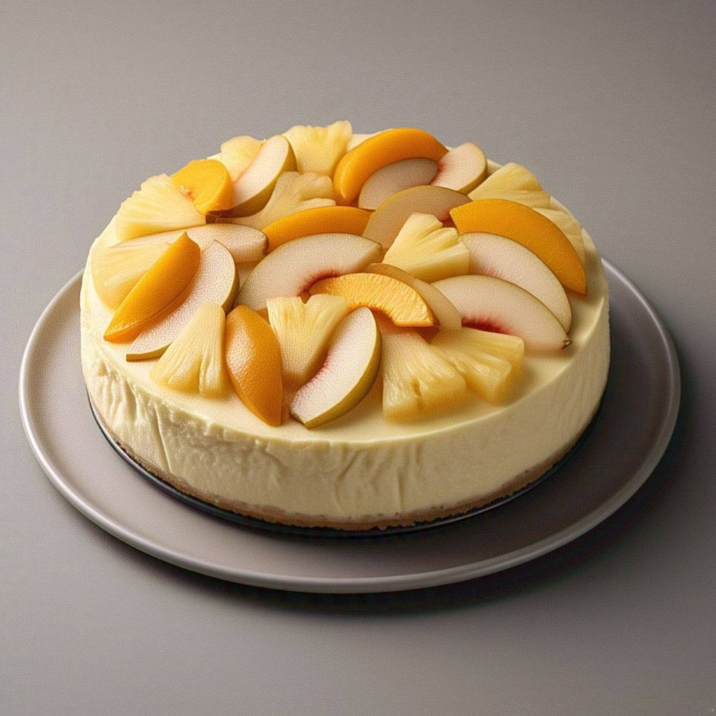 Andy Anand Tropical Fruit Cheesecake, 9-Inch, 2 lb – Pineapple, Pears & Peach Glaze, NY-Style, Real California Cream Cheese Gift Box