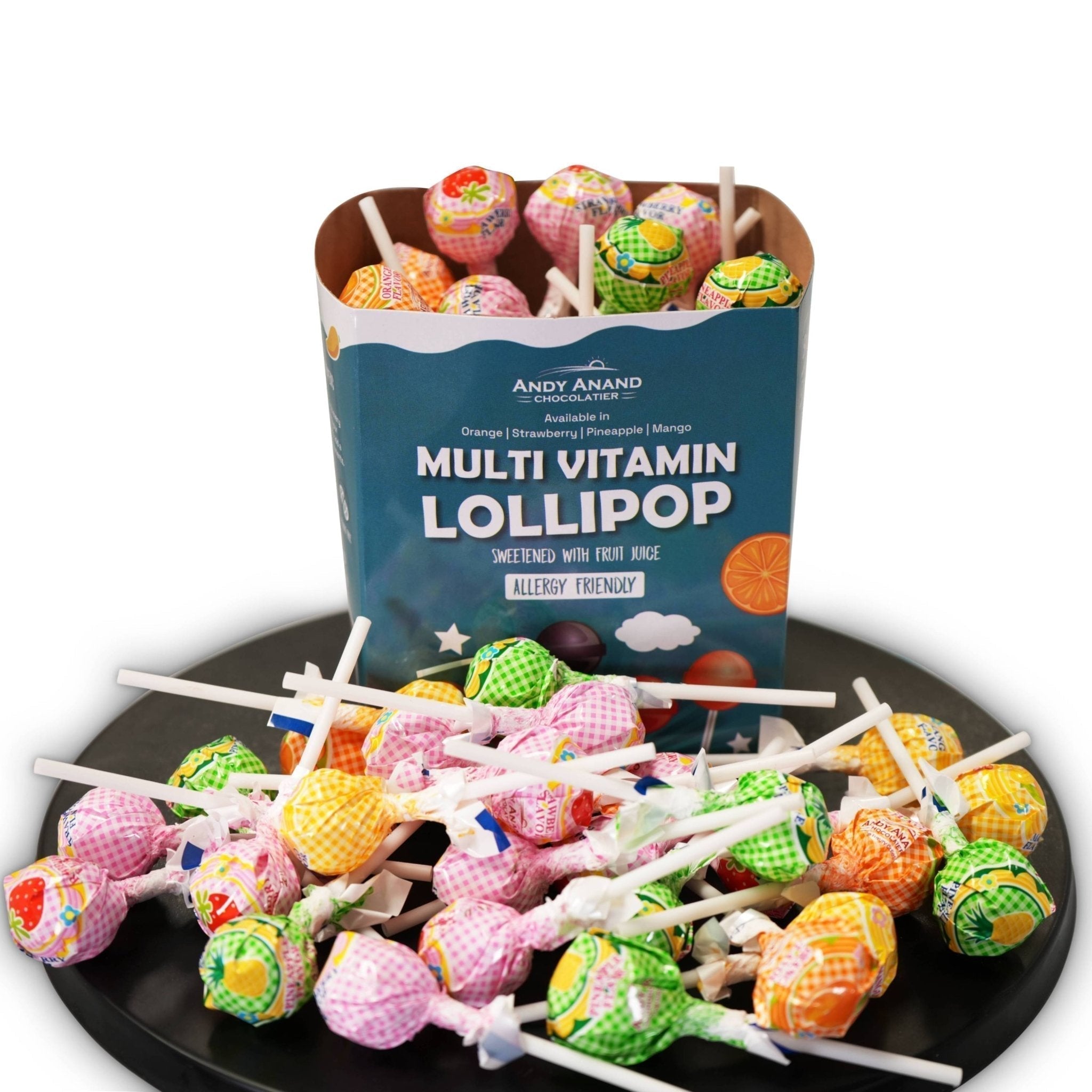 Andy Anand  Multivitamin Lollipops, 29 ct, 8.8 oz – Real Fruit Juice, Keto, Kids Multivitamin Support, Birthday & Holiday Gift