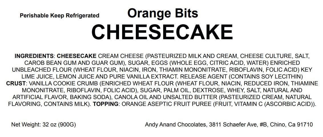 Andy Anand Fresh Orange Cheesecake, 9-Inch, 2 lb – Hand-Baked NY-Style, Real California Cream Cheese, No Preservatives, Birthday Gift Box