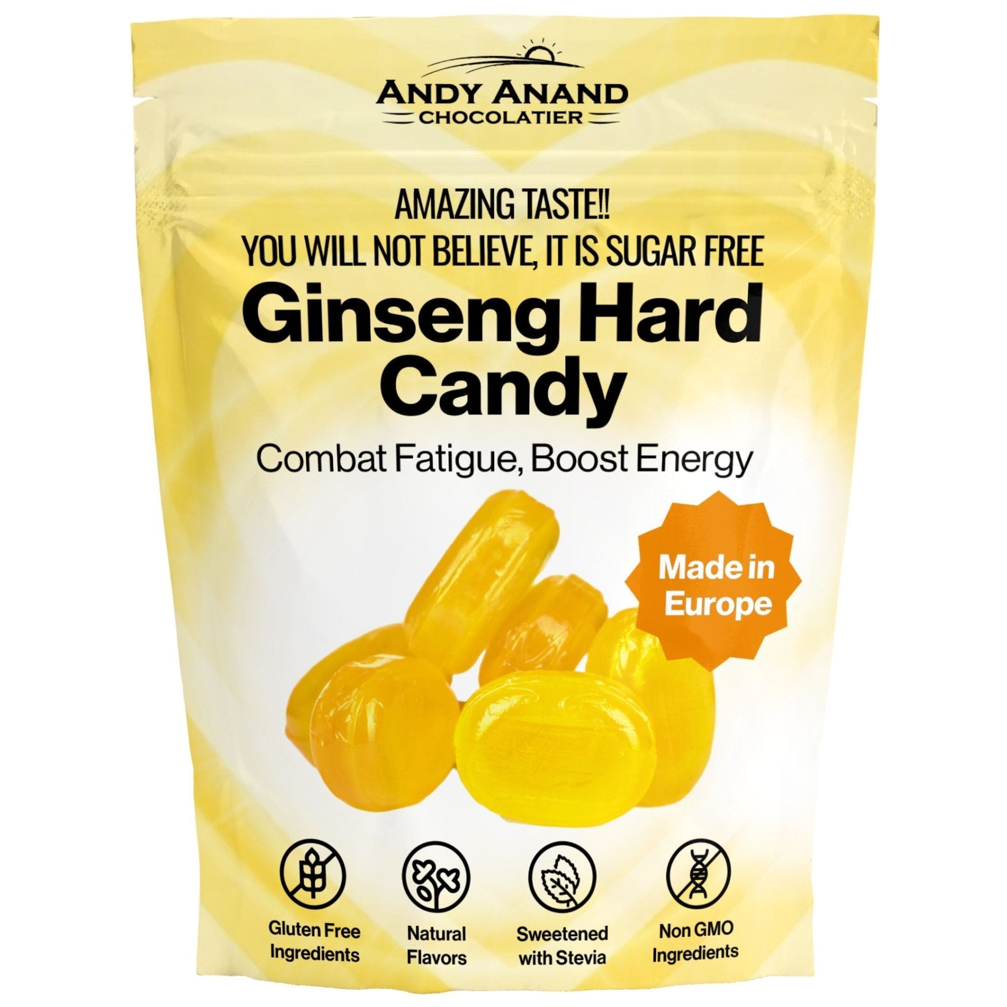Andy Anand Sugar-Free Ginseng Hard Candy, 7 oz – Stevia Sweetened, Keto & Diabetic-Friendly, Energy & Focus Boosting, Gourmet Gift Box