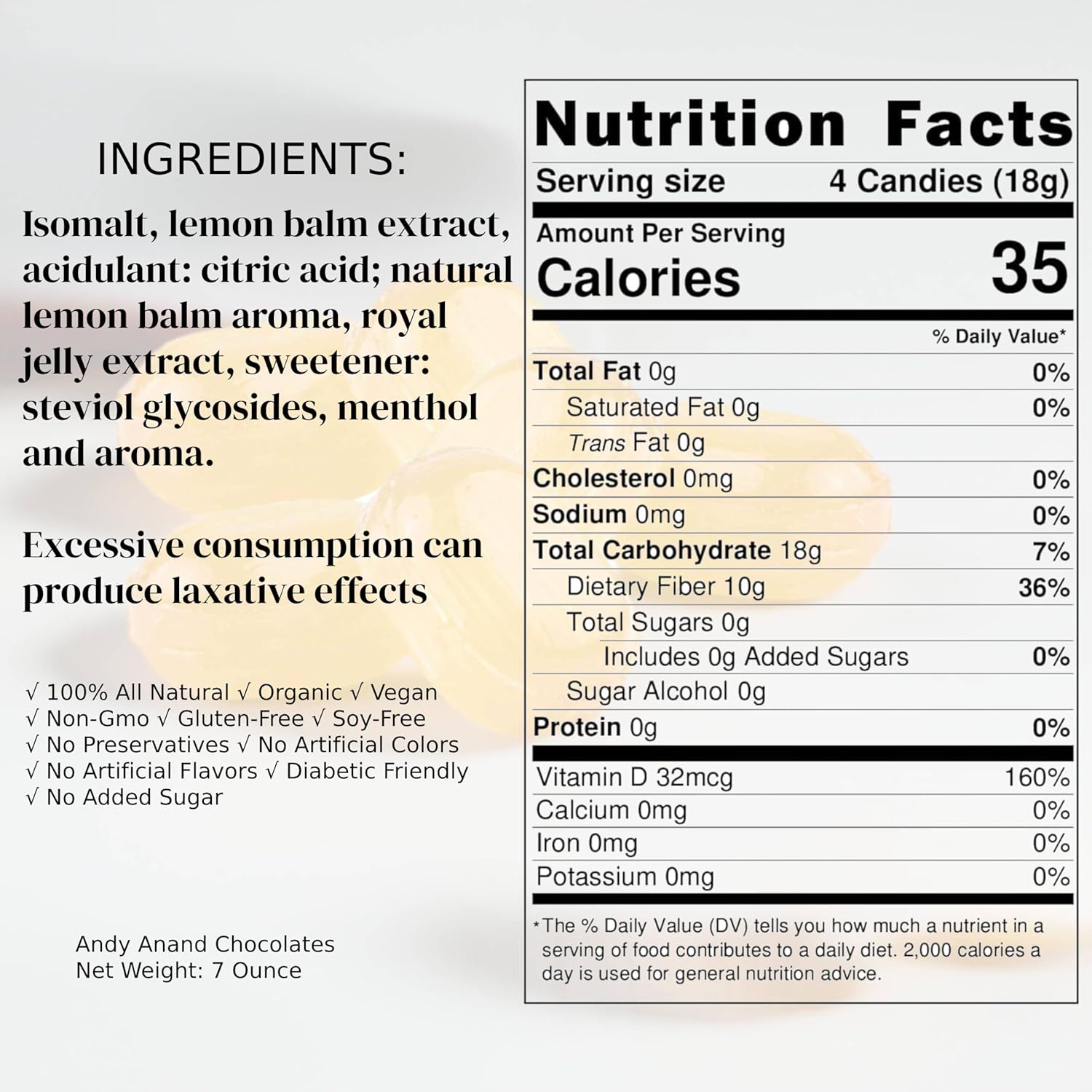 Andy Anand Sugar-Free Lemon Balm Hard Candy with Royal Jelly, 7 oz – European Imported, Keto & Diabetic-Friendly Gourmet Snack Gift Box