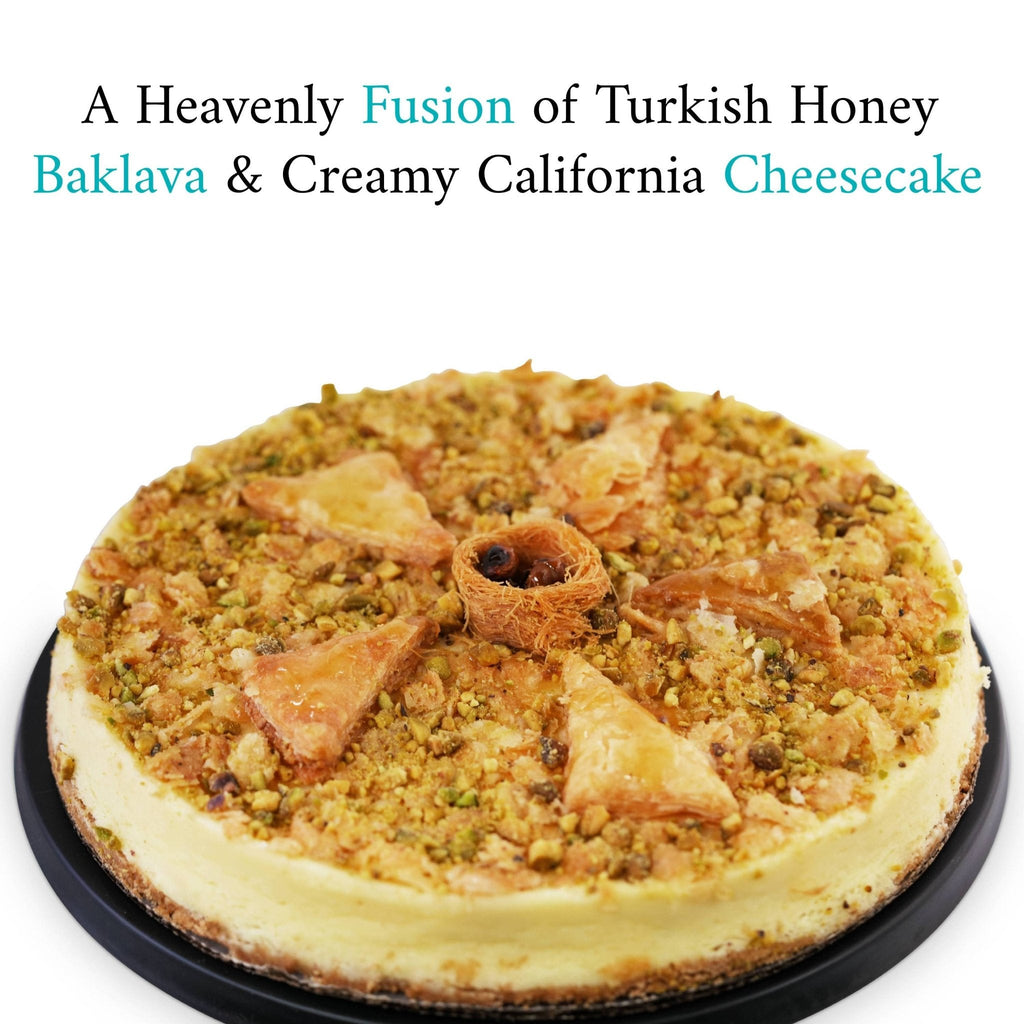 Andy Anand Baklava Cheesecake, 9-Inch, 2.8 lb – Turkish Honey & California Cream Fusion, Pistachio & Walnut, Gourmet Birthday Gift Box