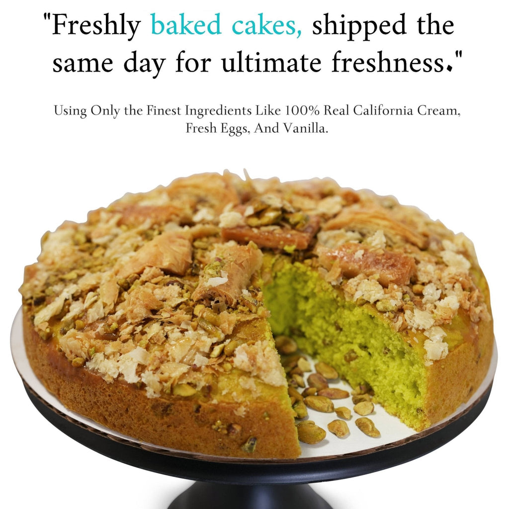 Andy Anand Baklava Pistachio Cake, 9-Inch, 2.8 lb – Turkish Baklava & California Pistachio Fusion, Freshly Baked, Birthday Gift Box