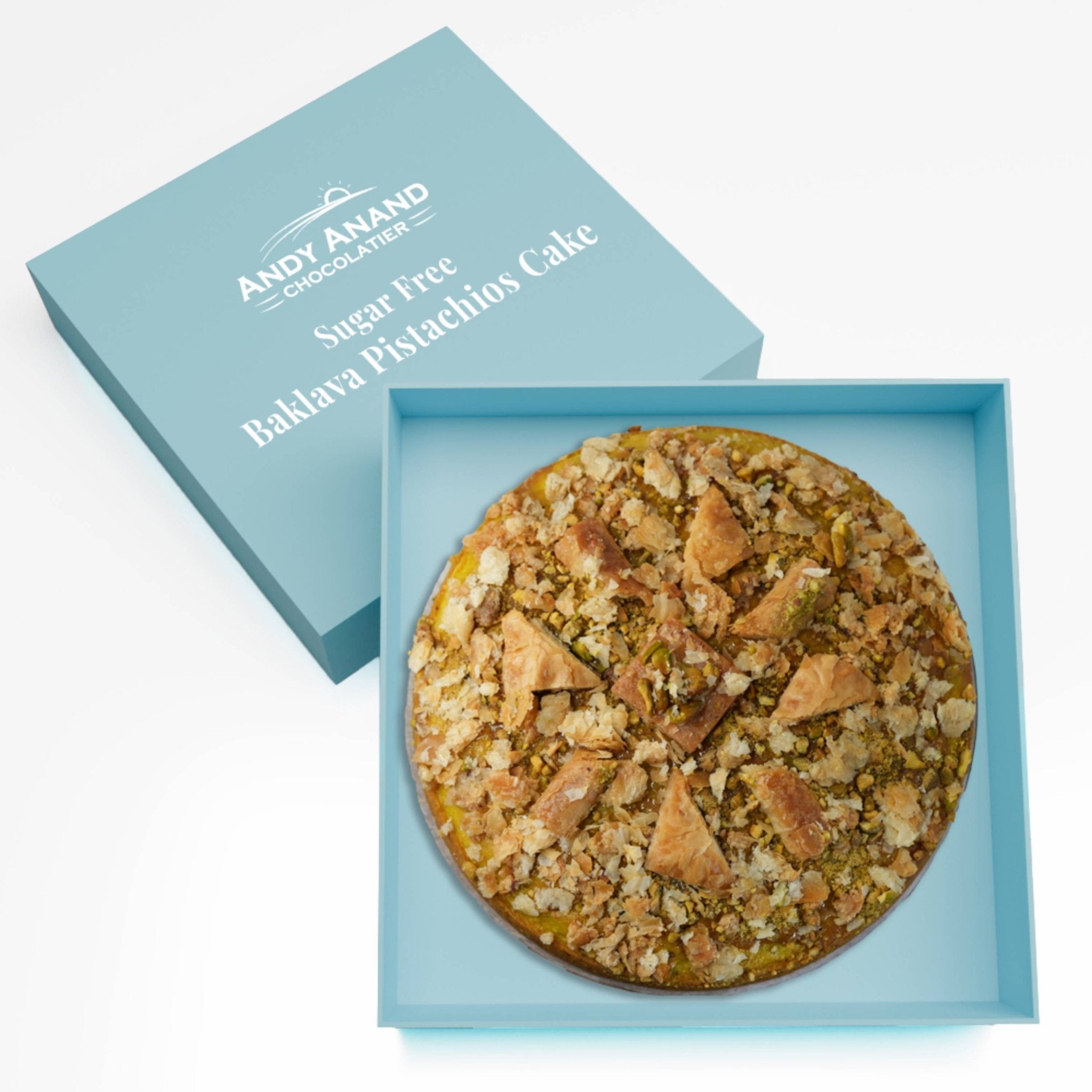 Andy Anand Sugar-Free Baklava Pistachio Cake, 9-Inch, 2.8 lb – Turkish & California Fusion, Keto, Diabetic-Friendly Birthday Gift Box