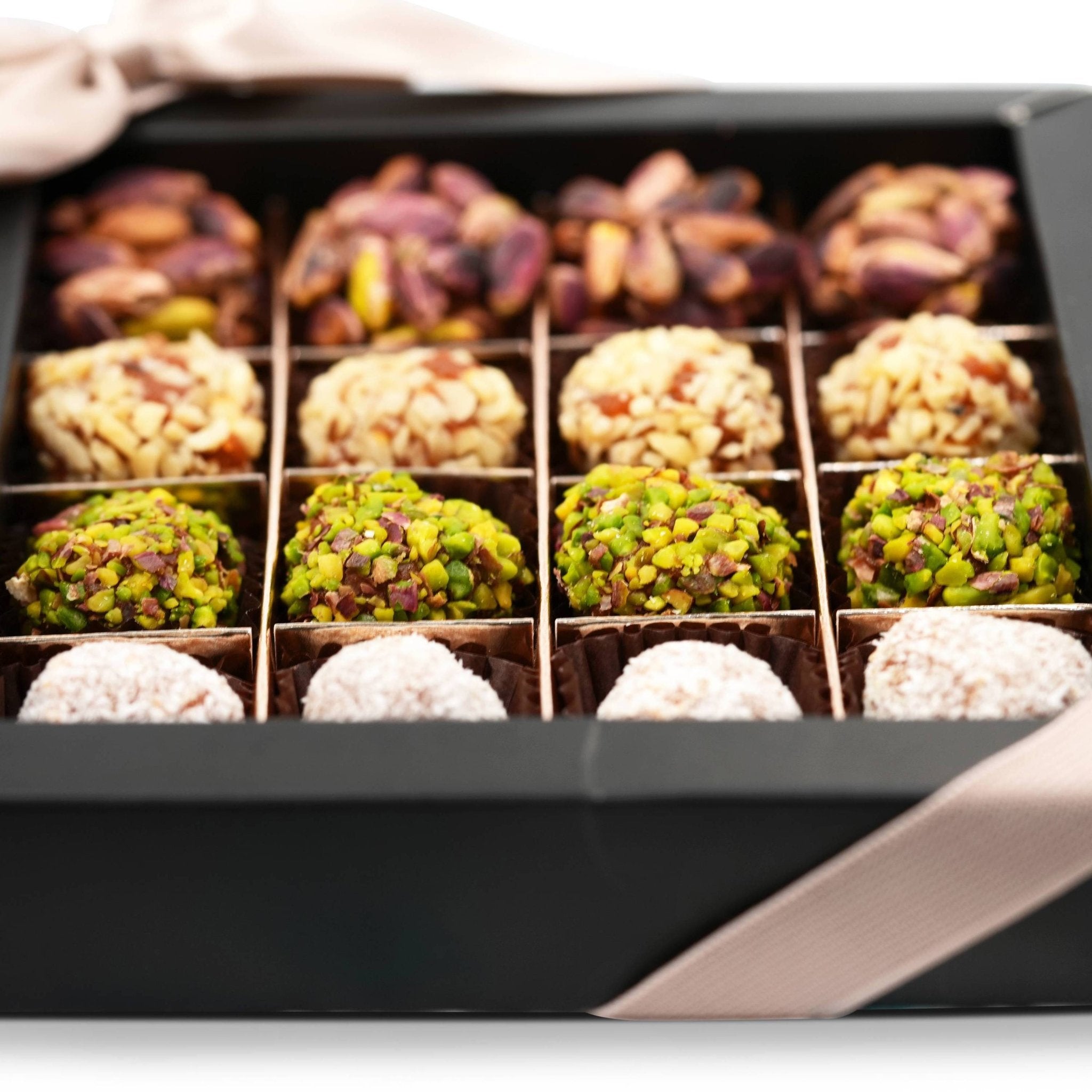 Andy Anand No Sugar Added Natural Truffles, 16 Pc Pistachio Hazelnut &amp; Coconut Gift Box, Carrot Paste Base, Chocolate Free, Diabetic Friendly, Keto Friendly, Gourmet Birthday Gift