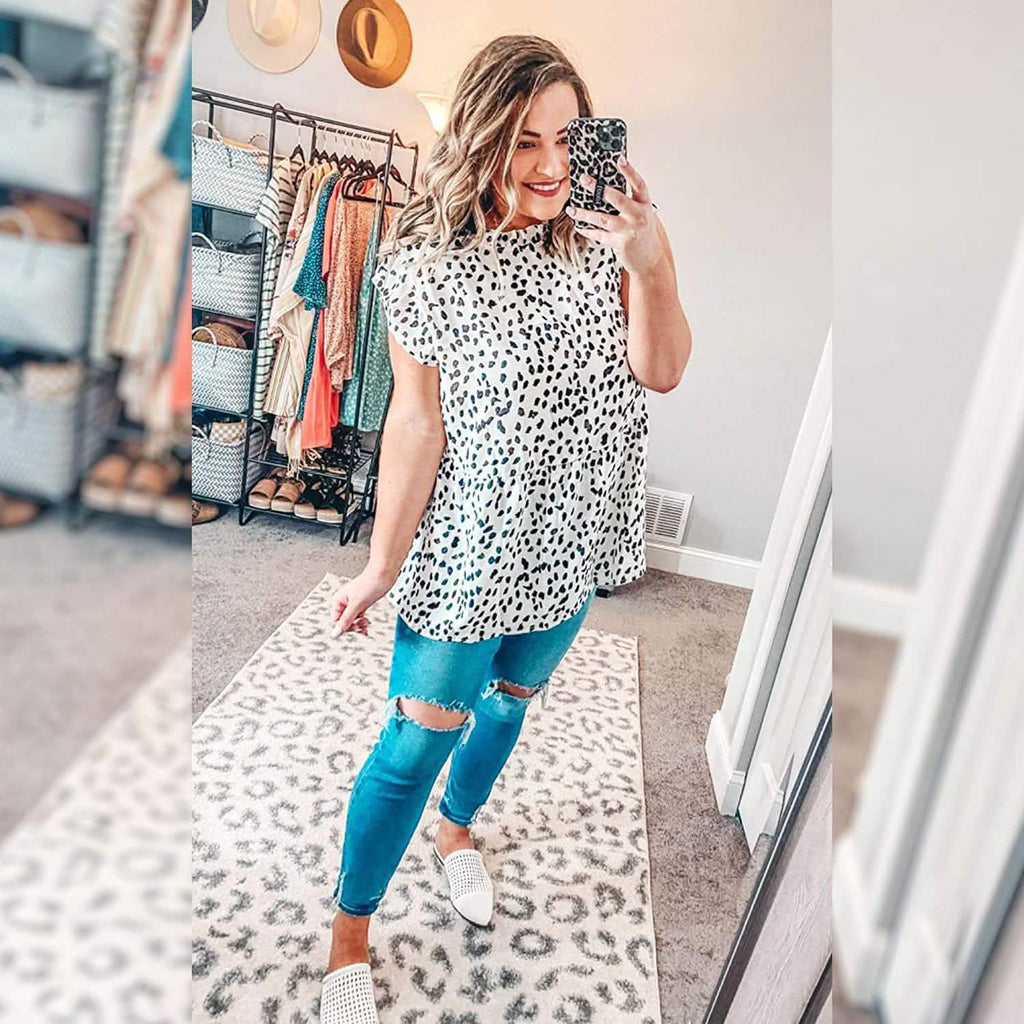 Angashion Blouse Tunique Courte Décontractée Imprimé Floral pour Femmes