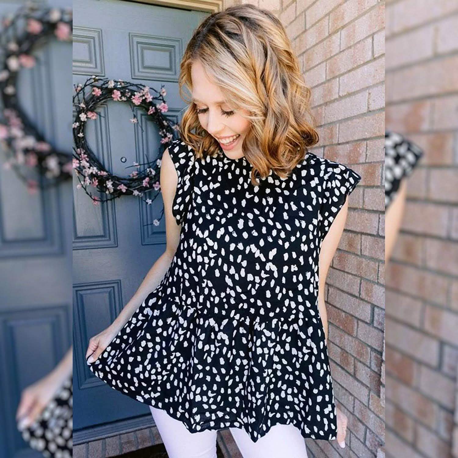Angashion Blouse Tunique Courte Décontractée Imprimé Floral pour Femmes