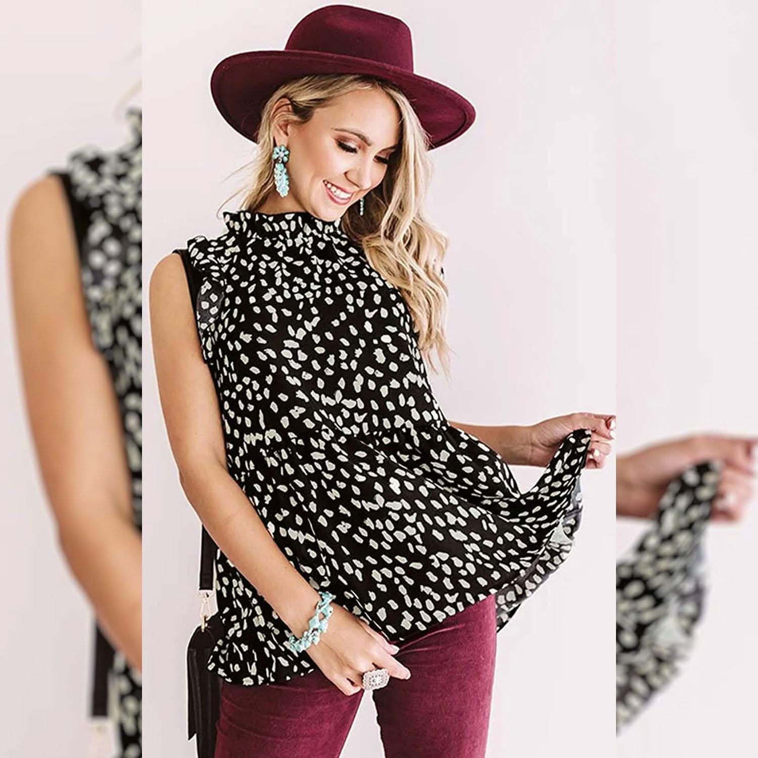 Angashion Blouse Tunique Courte Décontractée Imprimé Floral pour Femmes