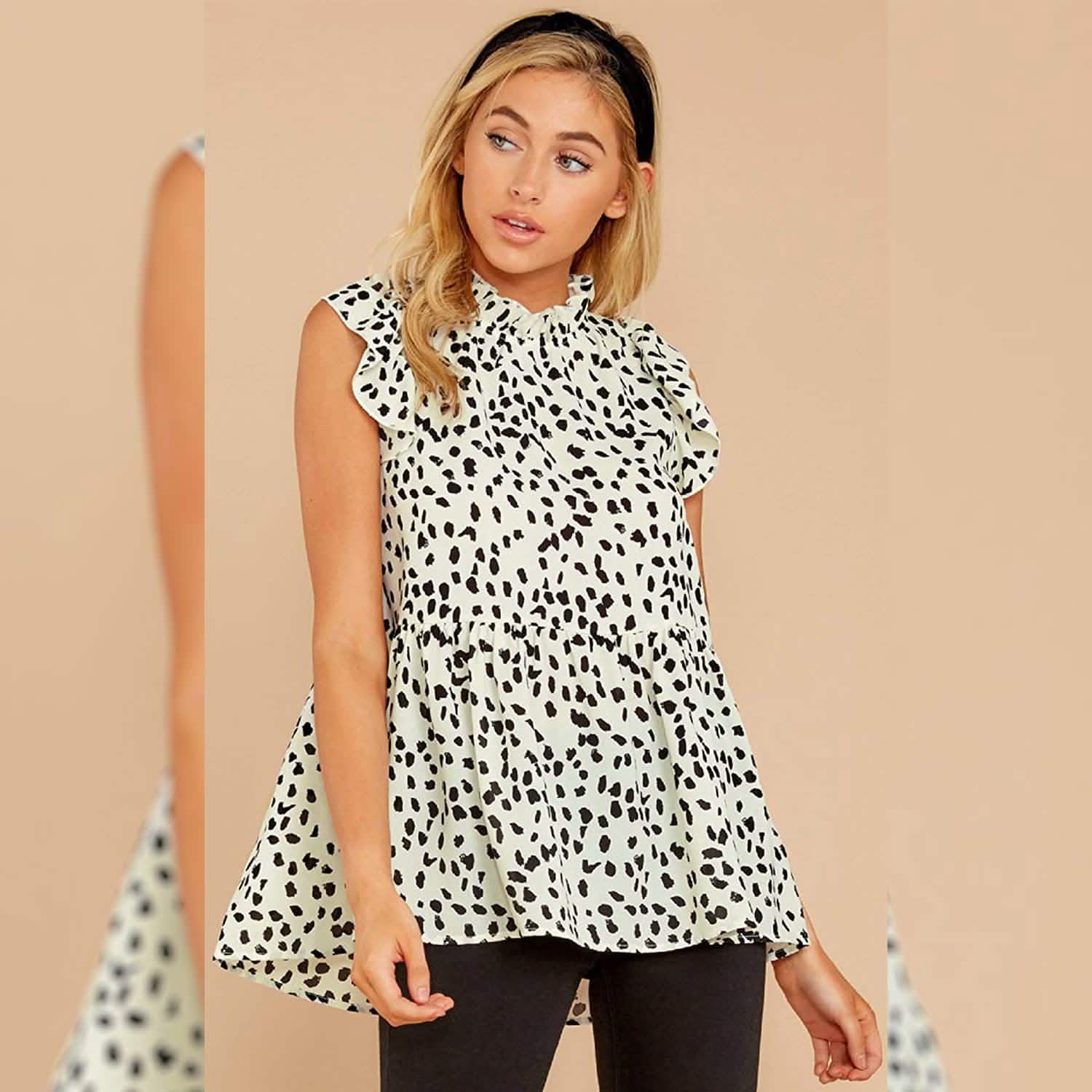 Angashion Blouse Tunique Courte Décontractée Imprimé Floral pour Femmes
