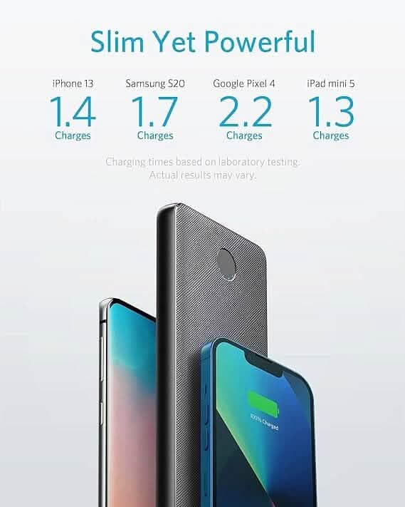 Chargeur portable Anker USB-C, PowerCore Slim 10000 PD 18 W, batterie externe Power Delivery 10000 mAh (reconditionnée)