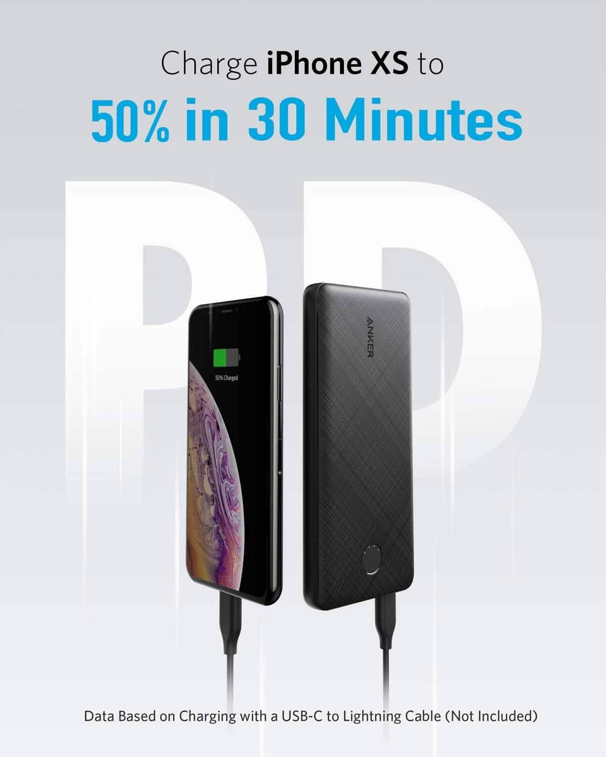 Chargeur portable Anker USB-C, PowerCore Slim 10000 PD 18 W, batterie externe Power Delivery 10000 mAh (reconditionnée)