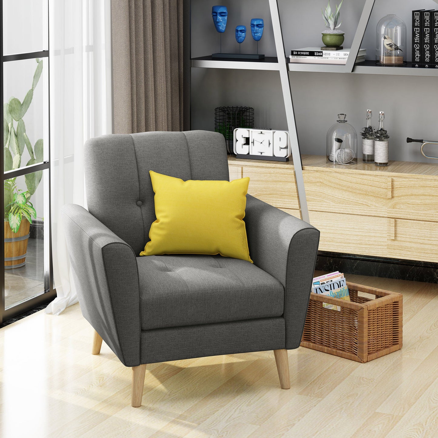 Mid Century Fabric Channel Stitch Club Chair