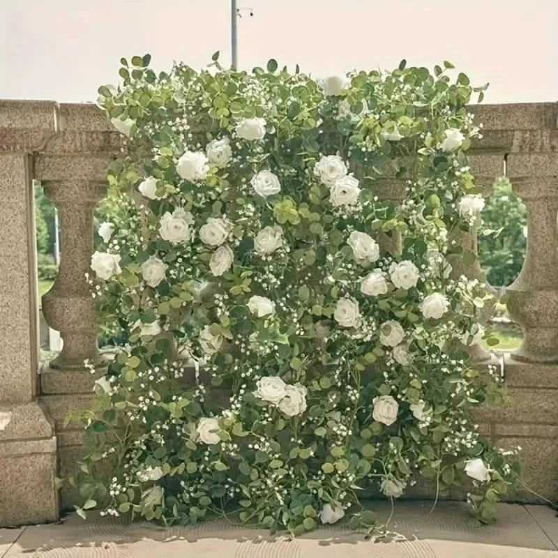 Guirlande d'eucalyptus artificielle avec fausses roses et gypsophile, verdure florale artificielle