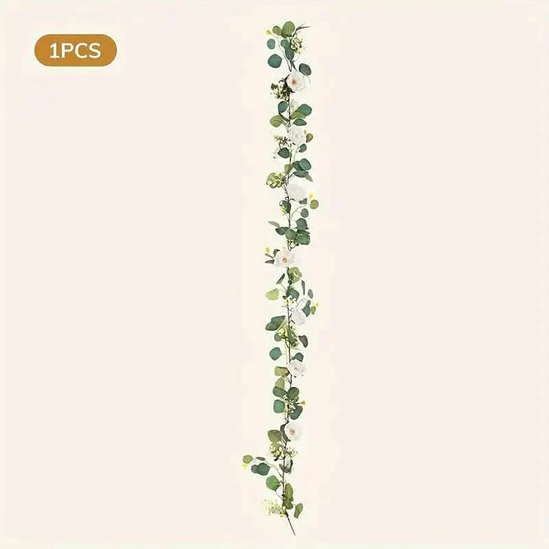 Guirlande d'eucalyptus artificielle avec fausses roses et gypsophile, verdure florale artificielle
