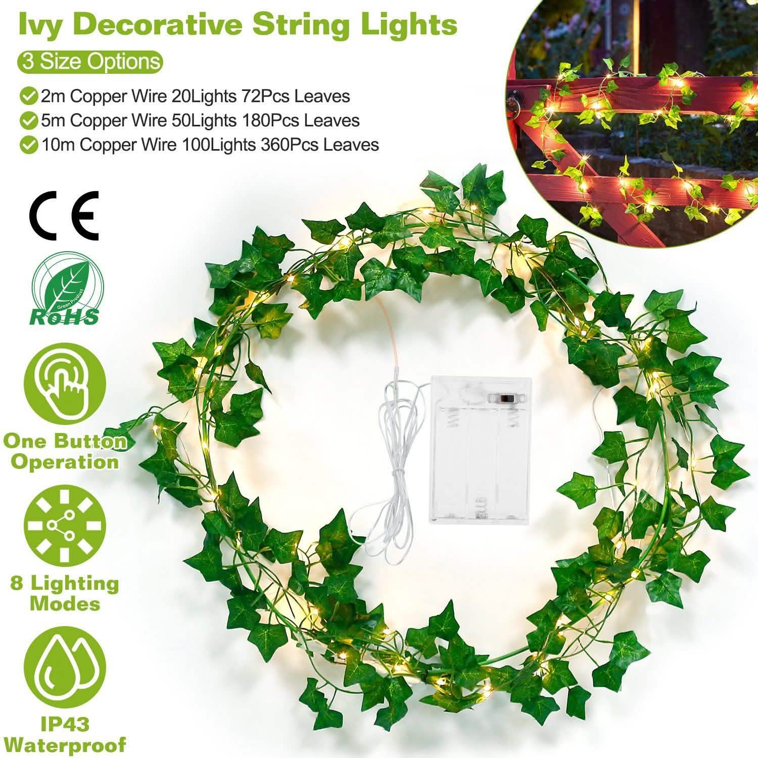 Guirlande Lumineuse de Feuilles de Lierre Artificiel